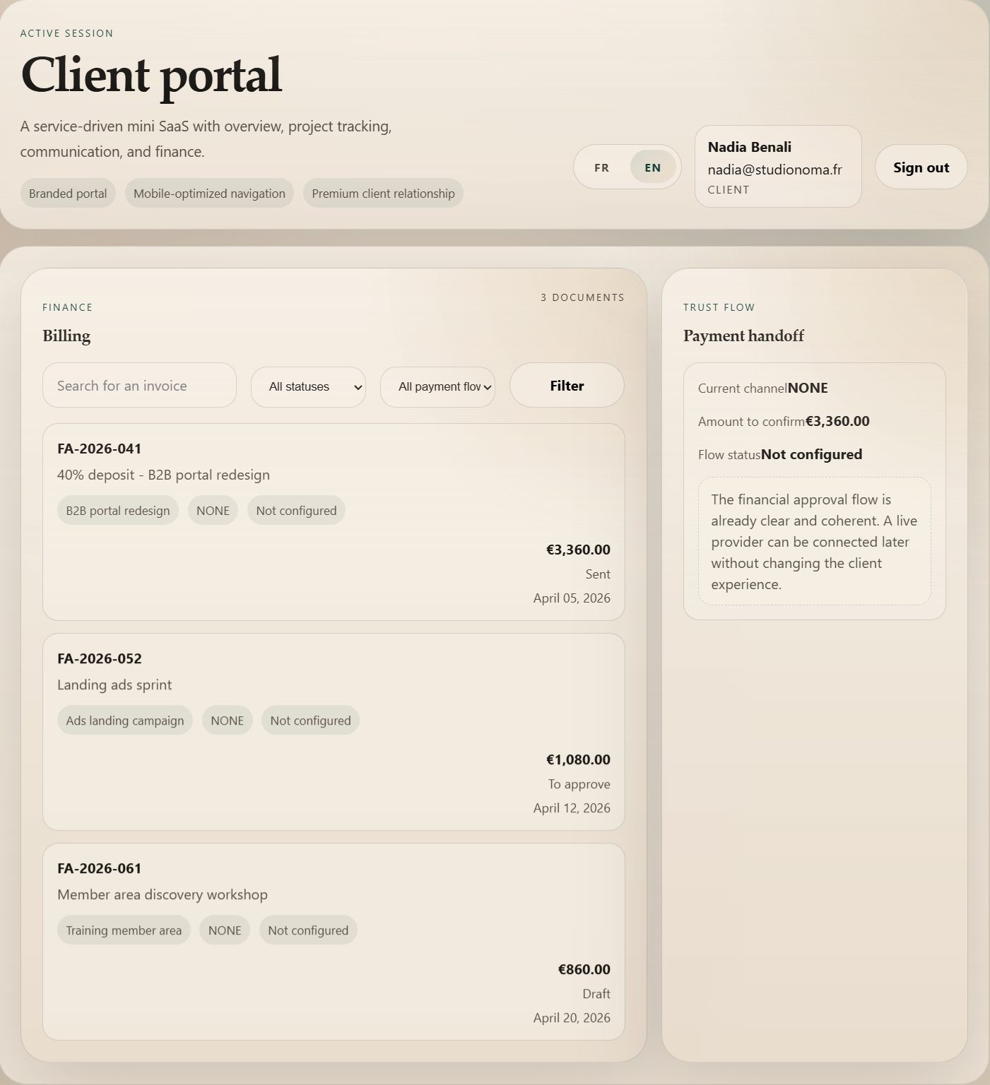 StudioFlow - factures client